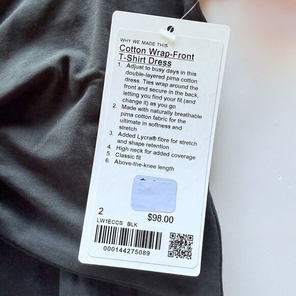 NWT Lululemon Women's Pima Cotton Wrap-Front T-Shirt Dress in Black Size 2 - Picture 9 of 13